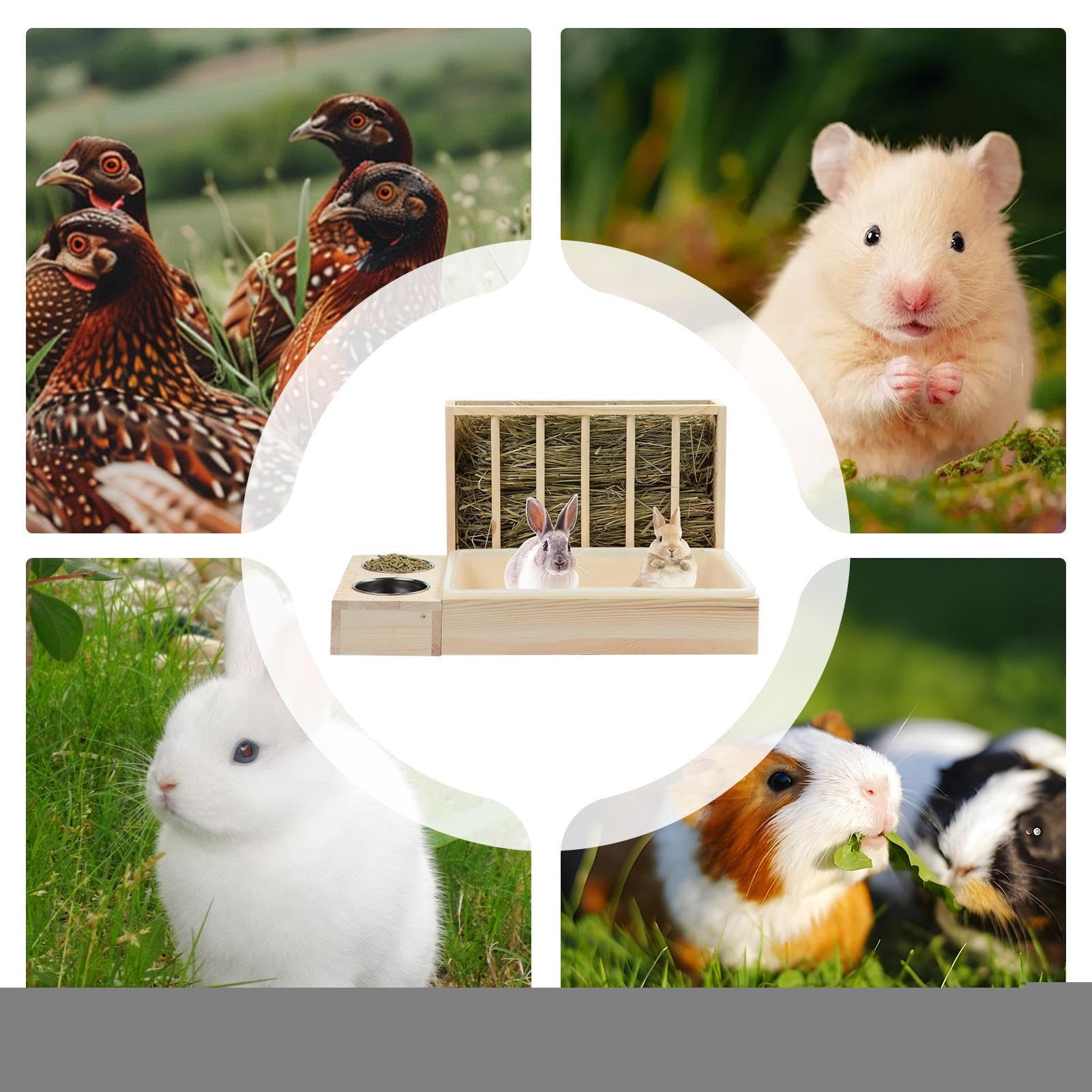 De Hámster Bebedero De Madera para Animales Pequeños | Estante De Heno Para Conejos De Jaula Y Para Hámster Para Mascotas Gallina Erizo Interior Exterior