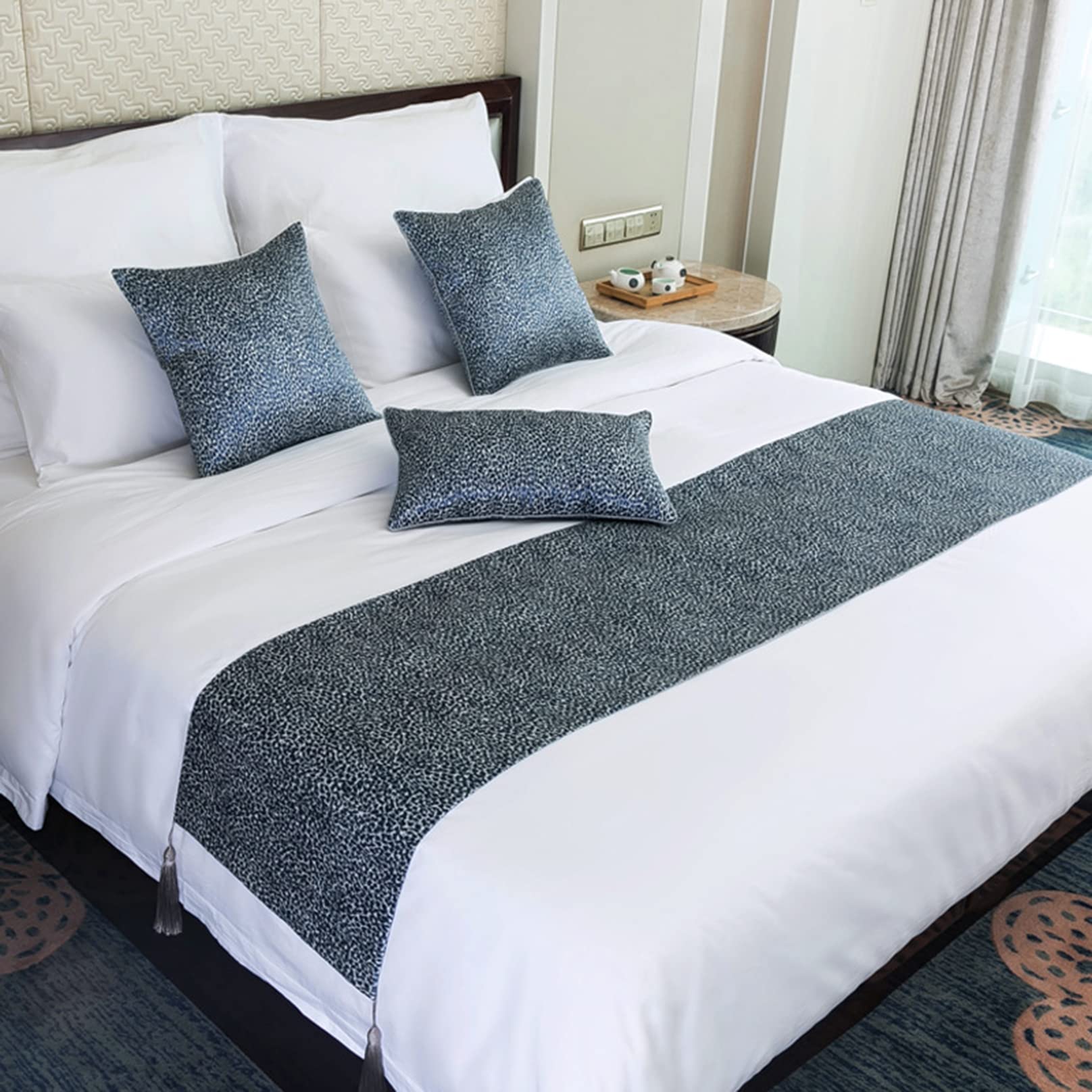 Funda de almohada de jacquard azul con núcleo para decoración de cama, cojín cuadrado con cremallera, almohada para sofá, dormitorio, silla, asiento de coche, 45 x 45 cm