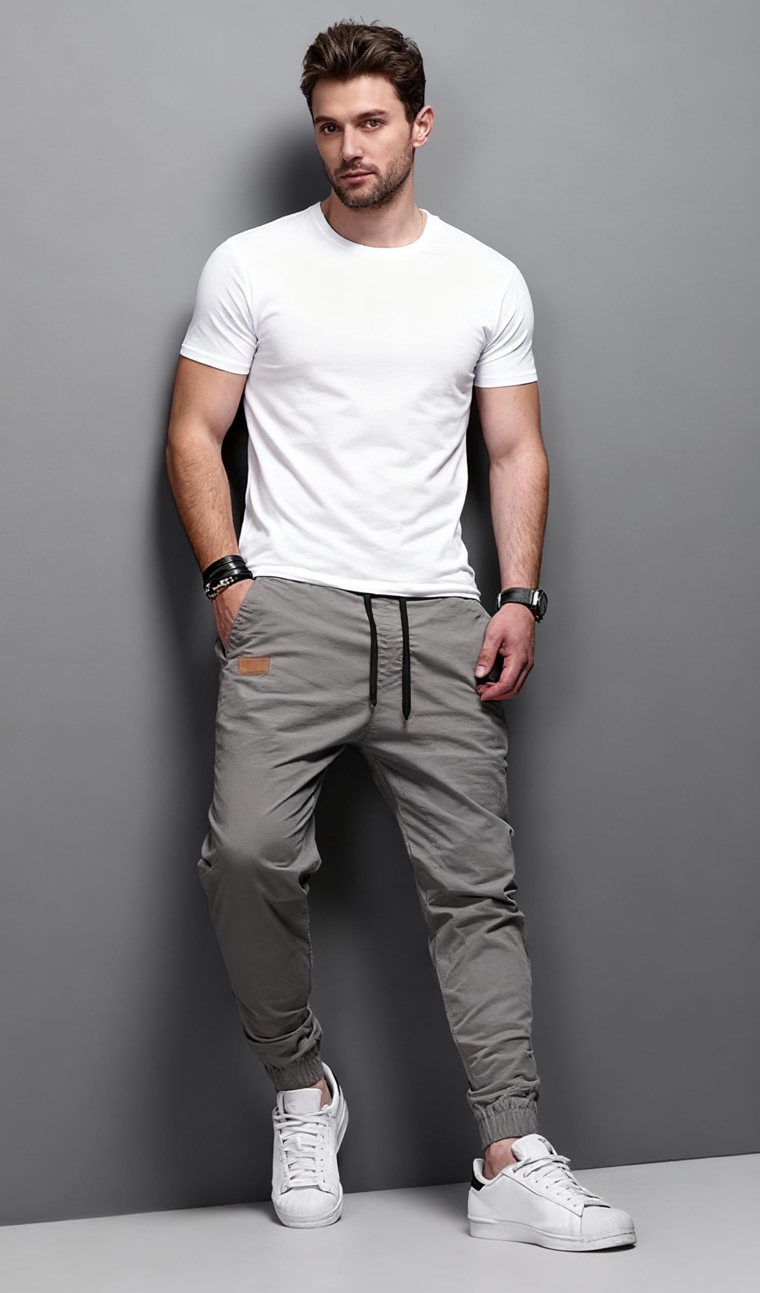Mens Casual Joggers Pants Cargo Chino Pants Cotton Drawstring Hiking Outdoor Twill Jogger Pants — view 2