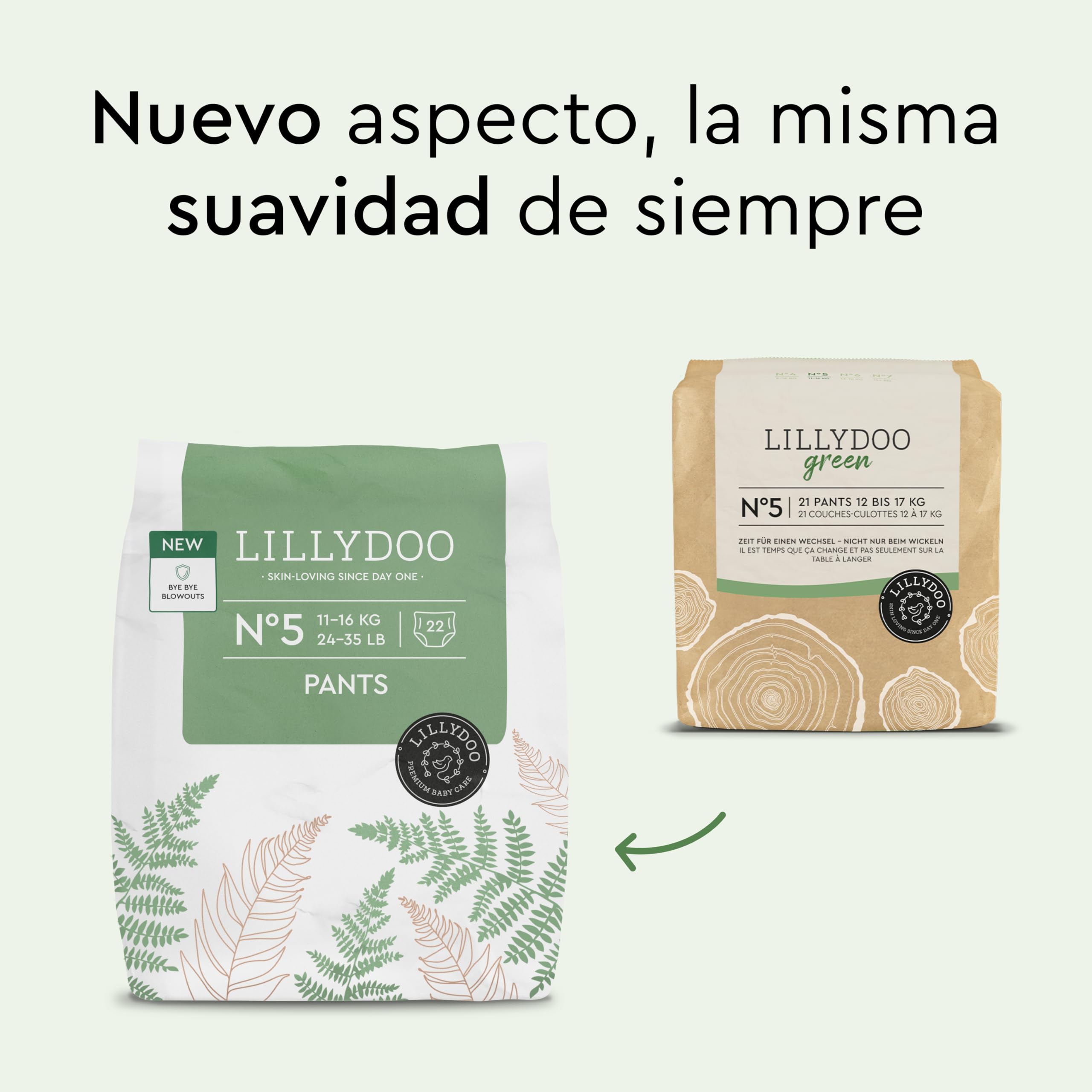 Pañales-braguita LILLYDOO green – talla 5 (11+ kg), caja de medio mes (66 unidades), protección contra fugas, suaves con la piel, sin cloro ni lociones y testados dermatológicamente