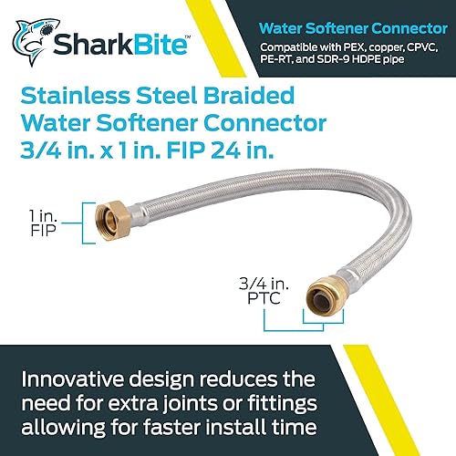 Miniatura 2 de SharkBite Conector de calentador de agua flexible trenzado de acero inoxidable de 34 x 1 pulgada FIP x 24 pulgadas, empuje para conectar el