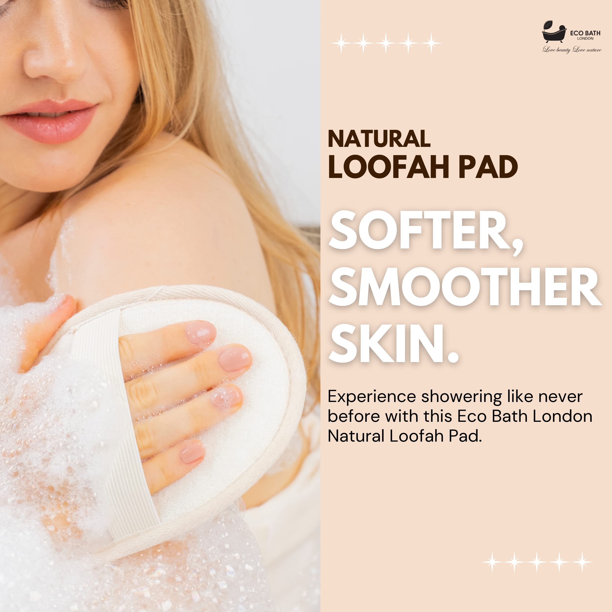 Eco Bath London Naturalna podkładka loofah – złuszczająca gąbka luffa dla kobiet i mężczyzn, 100% naturalna gąbka luffa, przyjazna dla środowiska i biodegradowalna gąbka Luffa