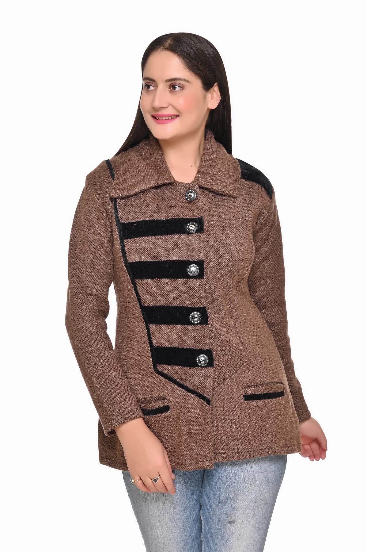 wool 4u Women Ladies Girls Winter Wear Woolen Open Front Buttoned Collar Neck Stylish Party Winter Wear Coat Cardigan Sweater-picture-40