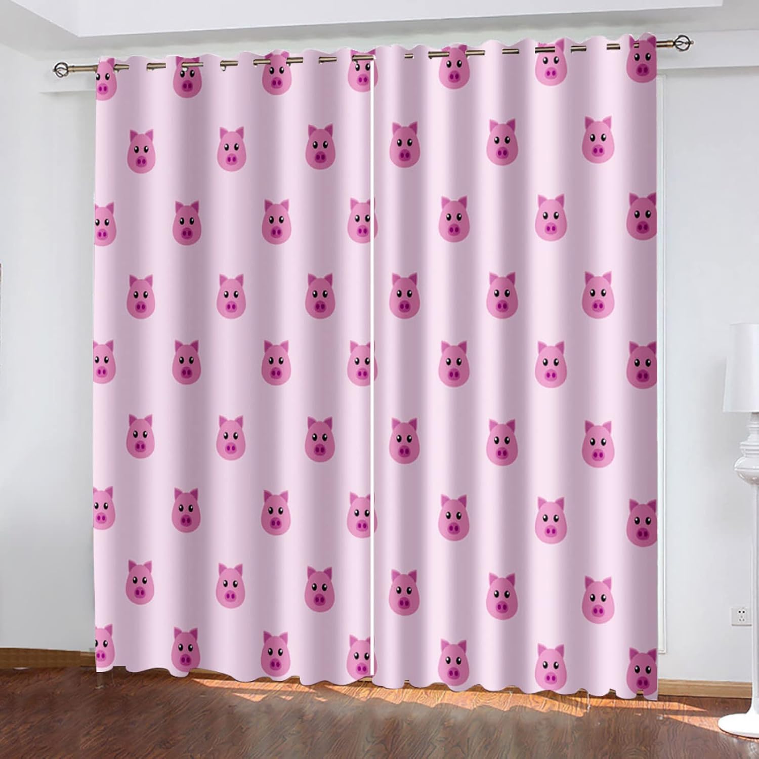 CAIZHE cortinas opacas dormitorio juvenil Rosa, dibujos animados, cabeza de cerdo 2 Piezas Suaves Poliester Térmicas Aislantes Reducción De Ruido con Ojales 3D Impresión 286x265cm para dormitorio de l