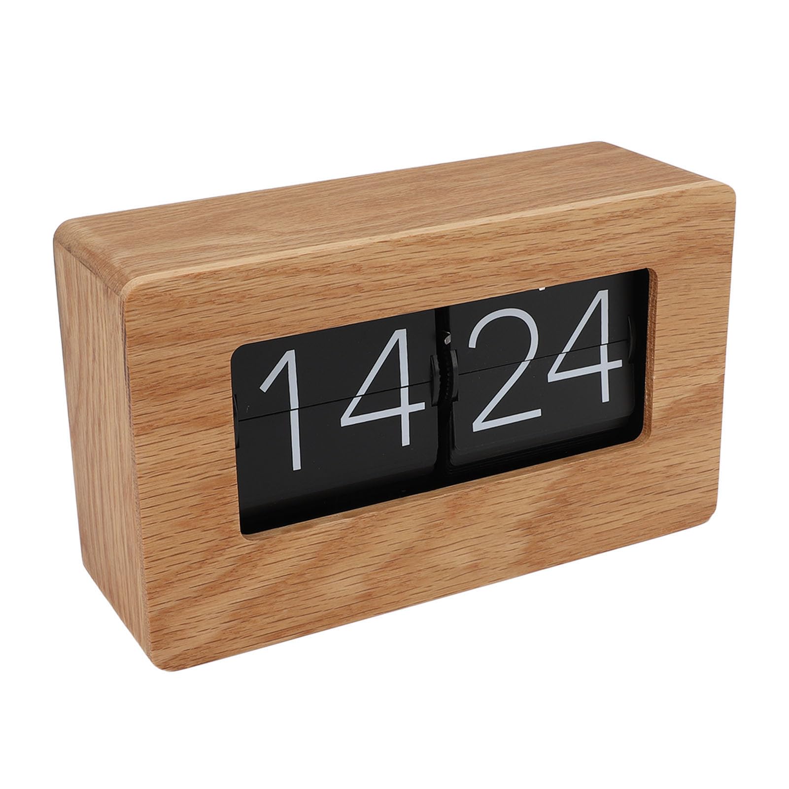Qcwwy Flip-Uhr Retro mit Holzdesign, Automatische Klappmechanik Digitaluhr, Geräuschlose Tischuhr im 24-Stunden-Format, Minimalistische Vintage Dekouhr für Wohnzimmer, Schlafzimmer, Büro