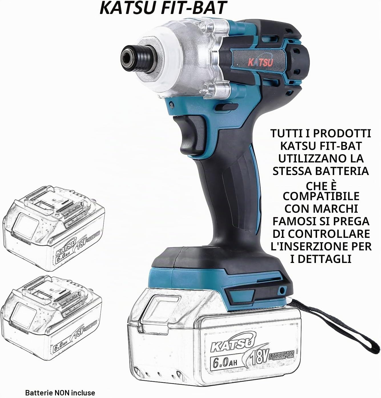 Trapano Avvitatore a Impulsi a Batteria Brushless 21V KATSU FIT-BAT, 1/2" 400Nm Avvitatore a Percussione Elettrico senza Fili con Motore Brushless, senza Batteria o Caricatore 102477