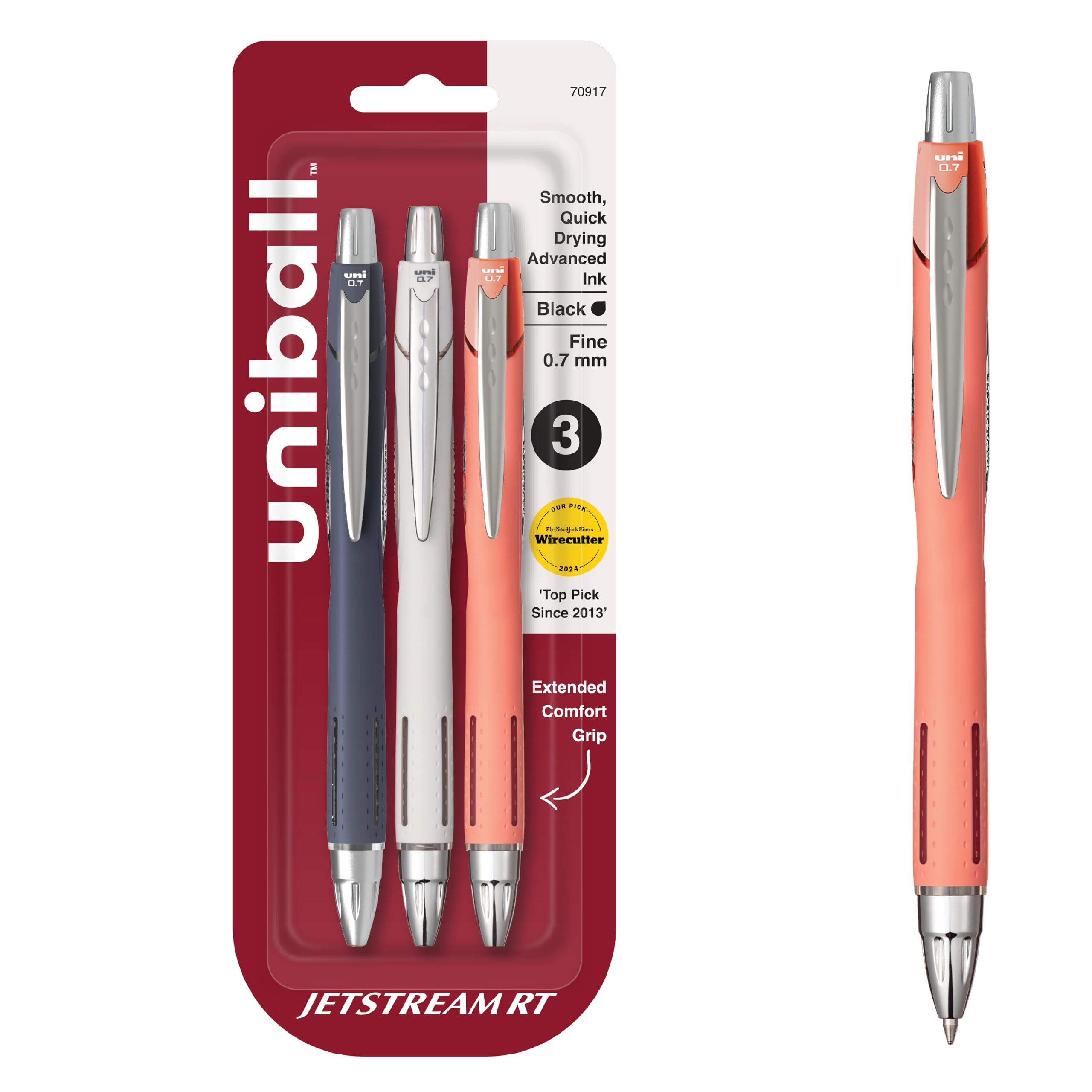 uni-ball Jetstream RT Pens - NY Times Wirecutter Best Pen for Over a Decade - Pack of 3 Black Fine Point Pens, 0.7mm - Back to School