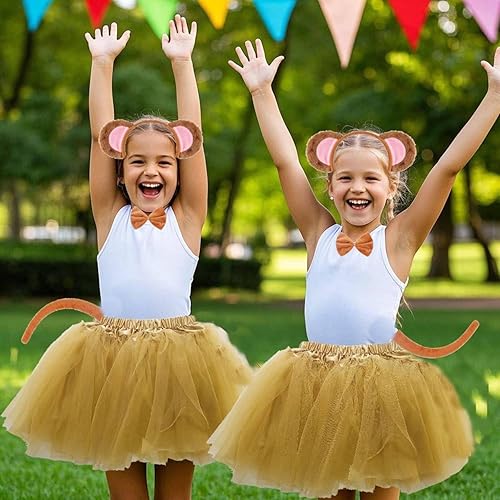 Miniatura 5 de Kirei Sui Diadema y tutú para niños y adultos, diseño de mono dorado y marrón