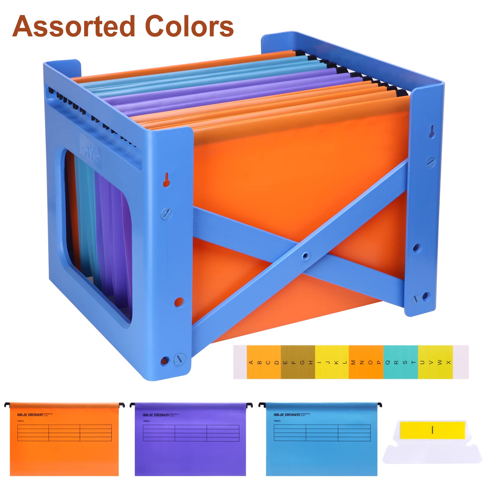 Foolscap Cartelle Sospese (confezione da 12, 3 colori), Cartelle Sospese in Plastica con Linguette e Inserti per Etichette con Lettere, per Schedario, Organizzazione di File