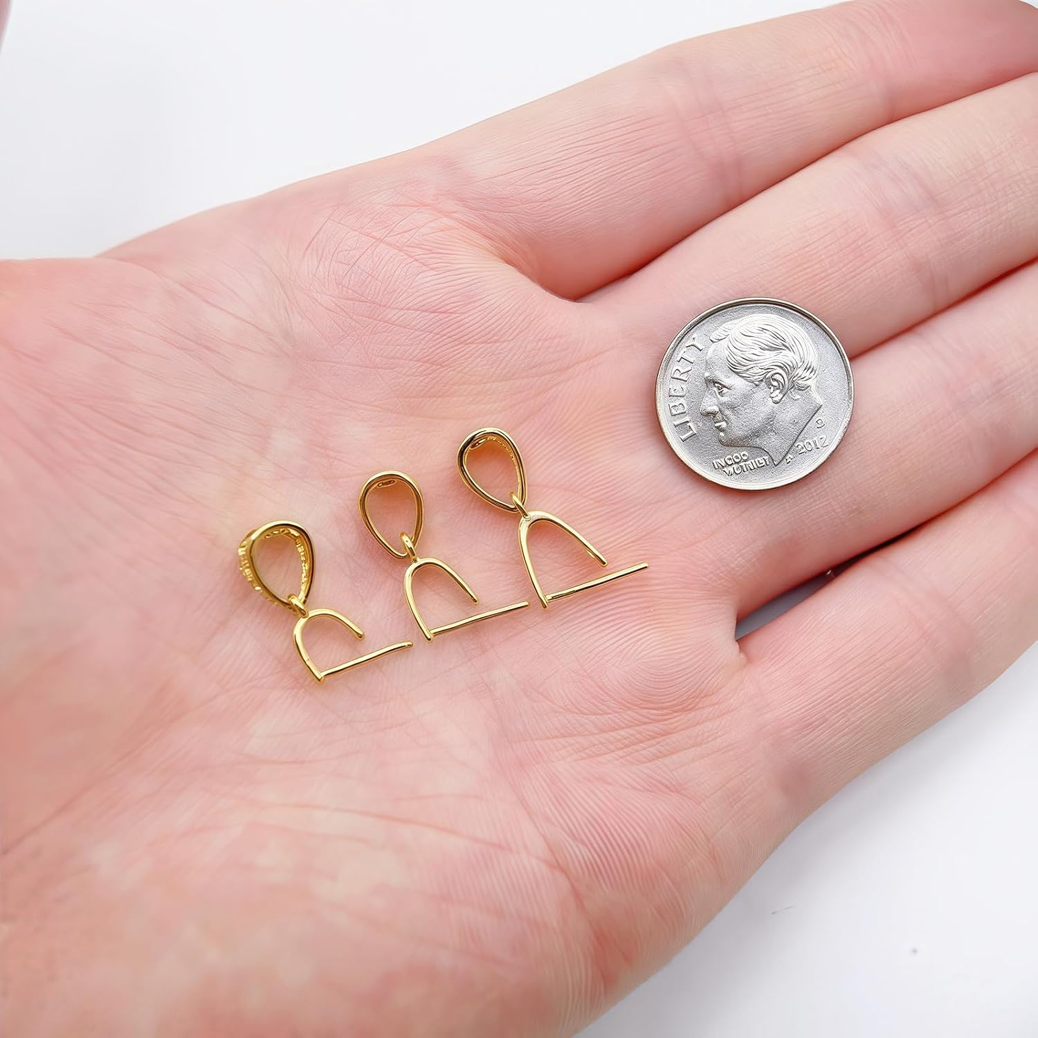 2pcs 925 Sterling Silver Pendant Bail Connector Clasp Charms for Necklace DIY Jewelry Craft Making Accessories (Gold color)