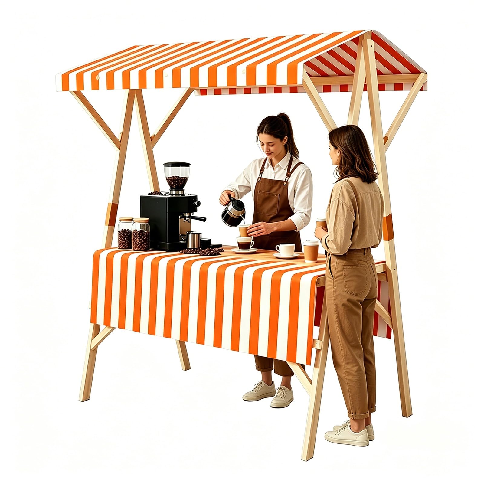 GMBAYUE Portable Farmers Market Stand, Outdoor Vendor Cart with Canopy, Foldable Vendor's Stall With Wheels for Street Vending and Events(Orange,47x24x79in/120x60x200cm)