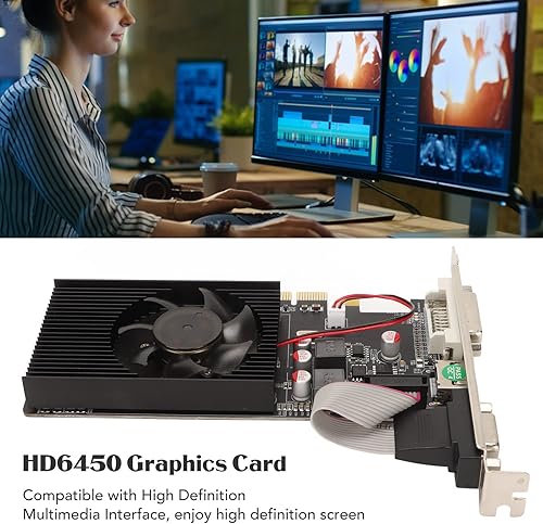 Miniatura 3 de Tarjeta gráfica HD6450, 64bit 3600MHz 2GB DDR3, tarjeta de video 4K, accesorios de computadora HDML, soporte 1080P HD/DVI D, salida 4K FHD, para