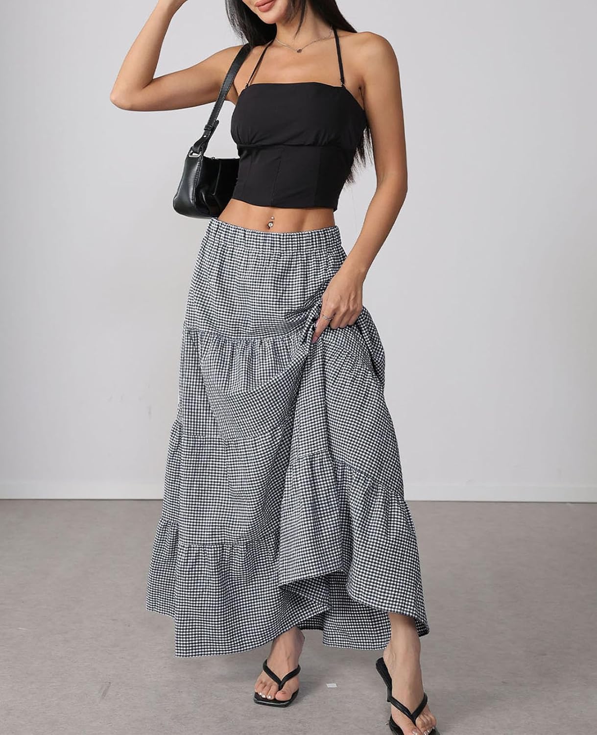 TITOMD Women's Maxi Skirt Summer Spring Clothes Boho A Line Ruffle Plaid Gingham Elastic Flowy Fashion 2026 Long Skirts - Image 5