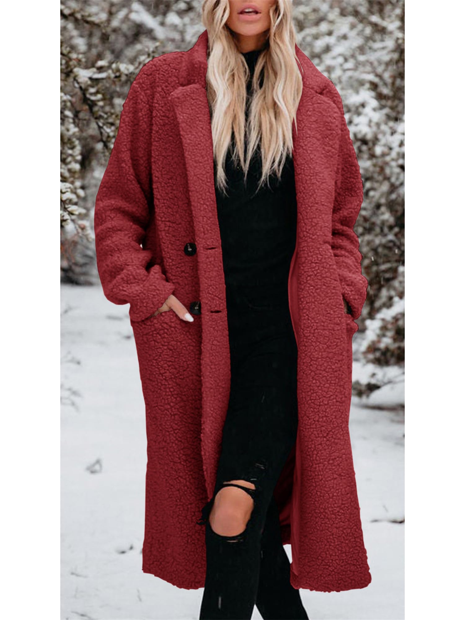 Générique Femmes en peluche manteau Flip - neck patch long patch fausse fourrure chaude veste d'hiver manteau bouton