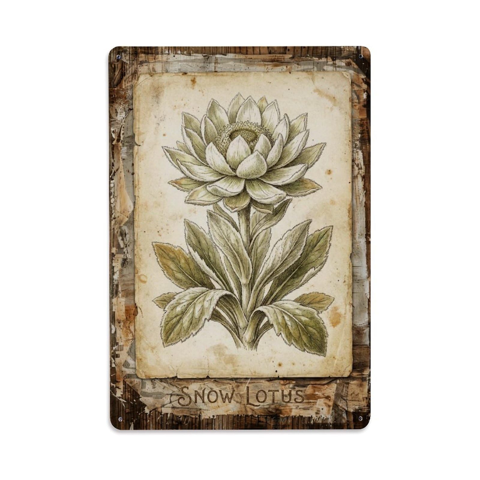 Snow Lotus Alpine Vintage Metal Tin Sign Plaque Wall Decor for Cafe, Club, Garden Metal Poster 8x12Inch