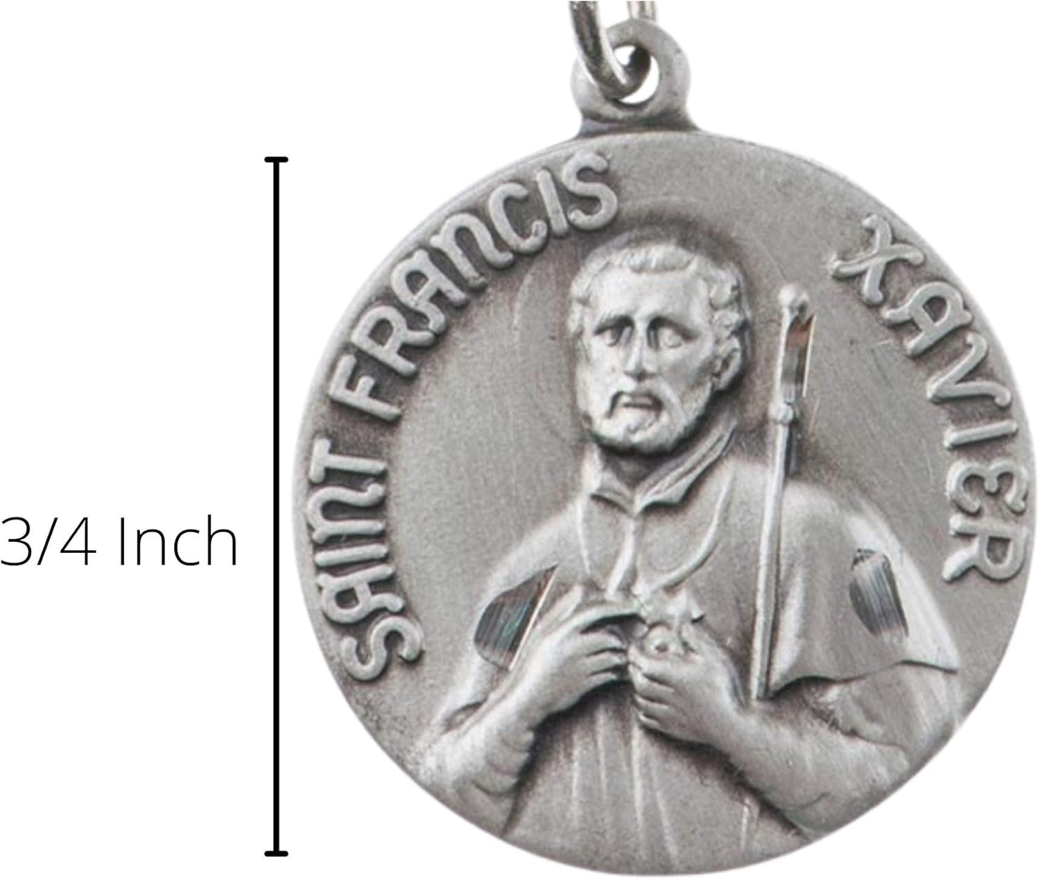 Catholic Saint Francis Xavier Pewter Medal Pendant on 28 Inch Leather Cord Necklace