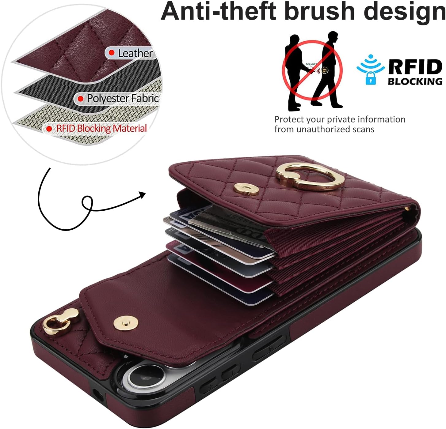 Asuwish Phone Case for Samsung Galaxy S26 5G Wallet Cell Cover with Tempered Glass Screen Protector Crossbody Wrist Strap Ring RFID Blocking Card Holder S 26 26S G5 6.3 inch Women Men Girls Wine Red