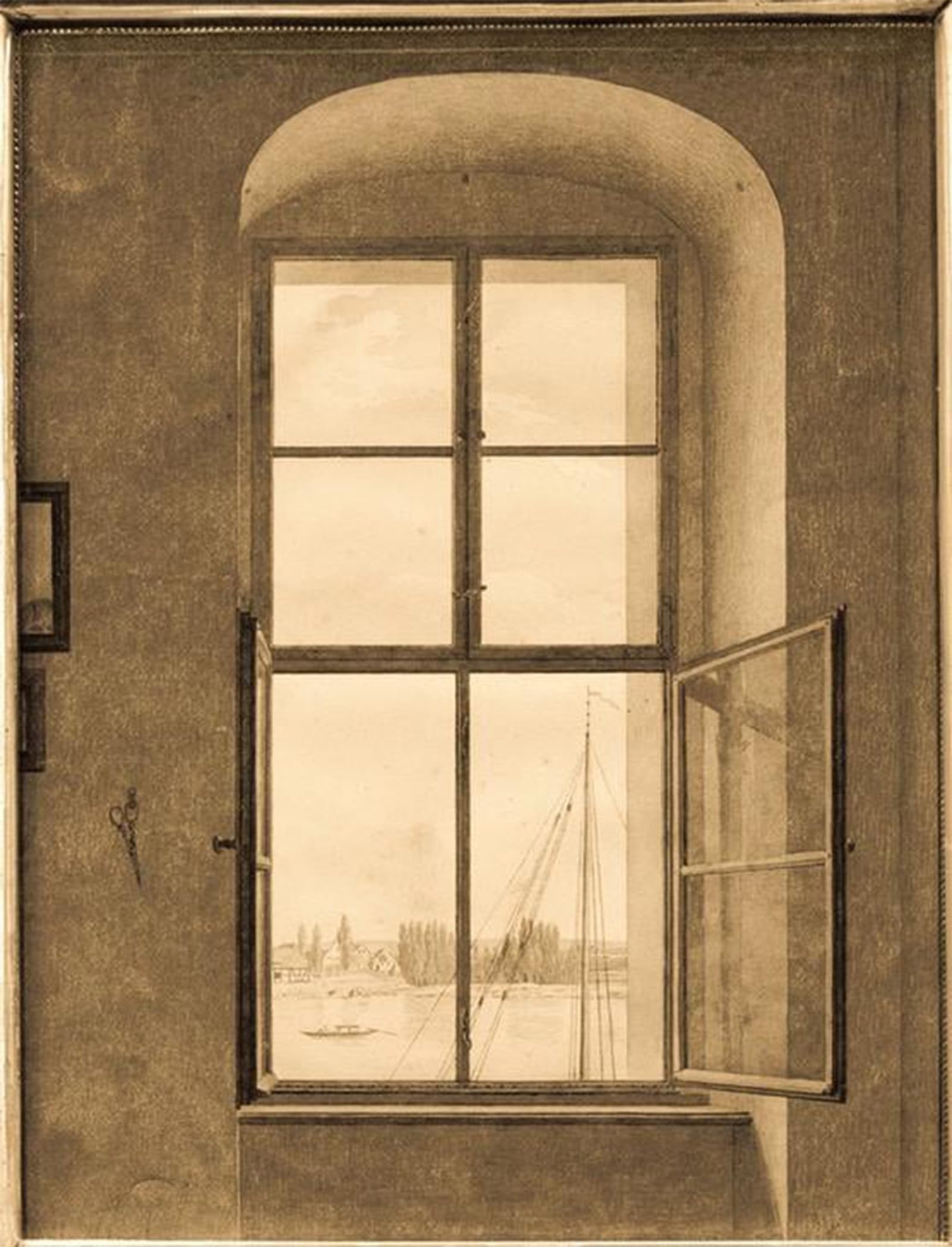 ARTXLXXBN Famous Print Painting Colorful Art Print View from studio right window by Caspar David Friedrich Canvas Art Decorations for Home Decor 60x90cm