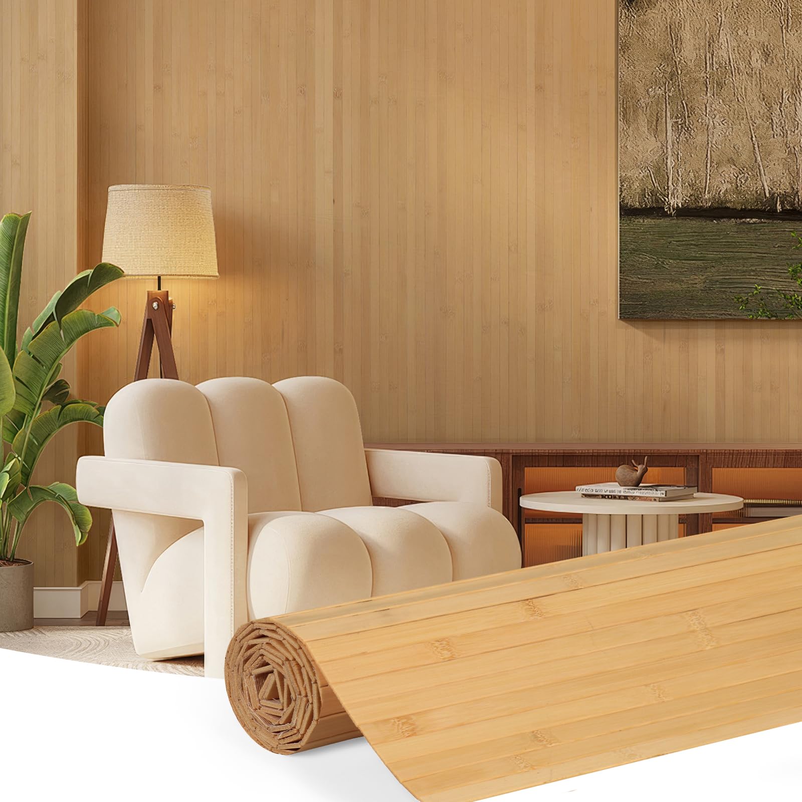 Bamboo Wall Panel for Interior Wall Decor, 48"x96" Renewable Pole Wrap Wainscoting Paneling for Living Room, Bedroom, Kitchen & Office (Carbonized, 1PC)-image-5