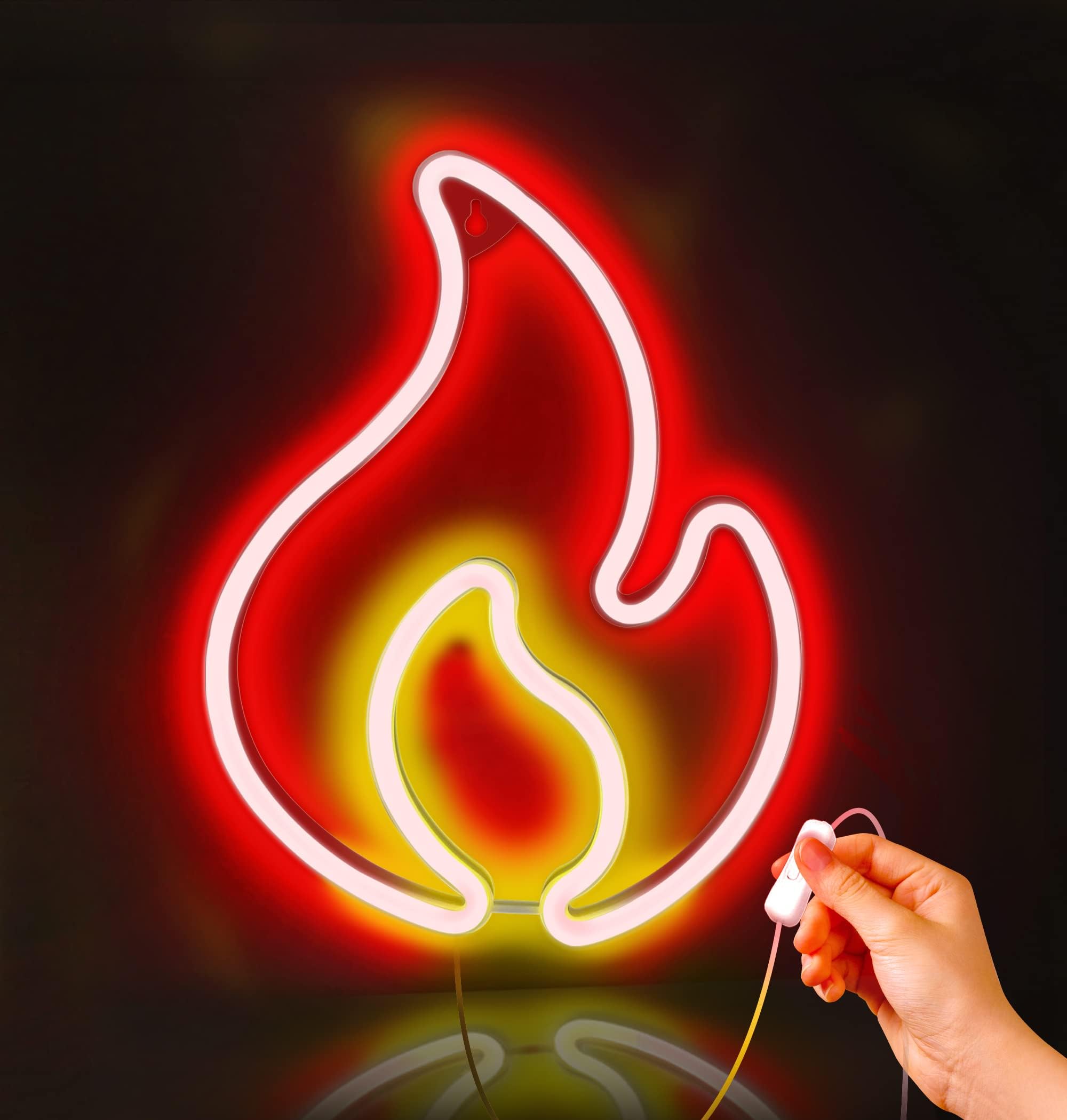 Lumoonosity Flame Neon Sign, Red and Yellow Neon Light with On/Off Switch, Led Light Sign for Wall Decor, Hanging Flame Shaped Light, Fire Neon Lights for Bedroom, Gaming Room Setup