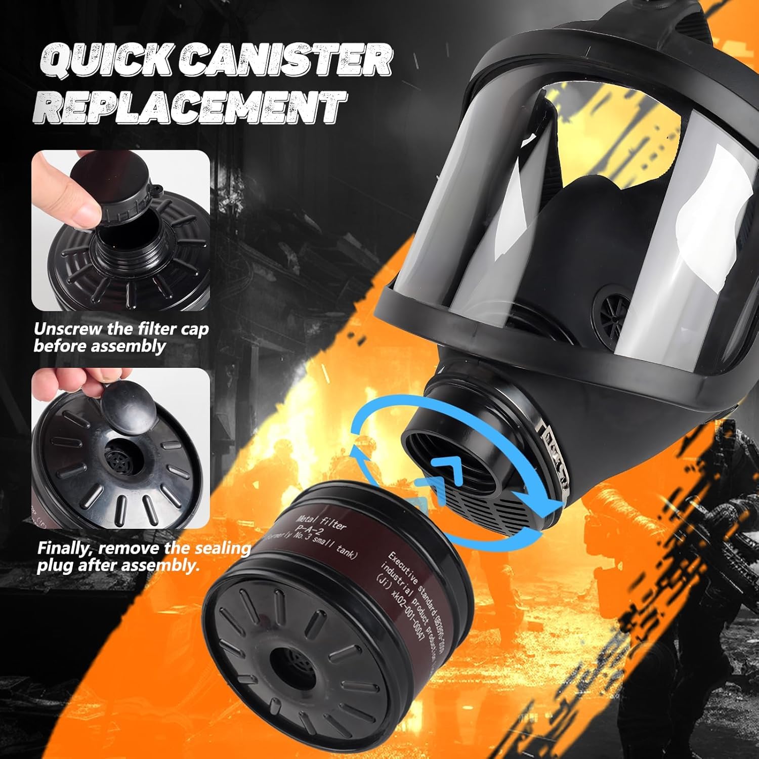 Máscaras de gas químicas, máscara respiradora de cara completa con filtro de carbón activado de 40 mm para polvo, gases, vapores, productos químicos, resina, lijado, pulverización, trabajos de
