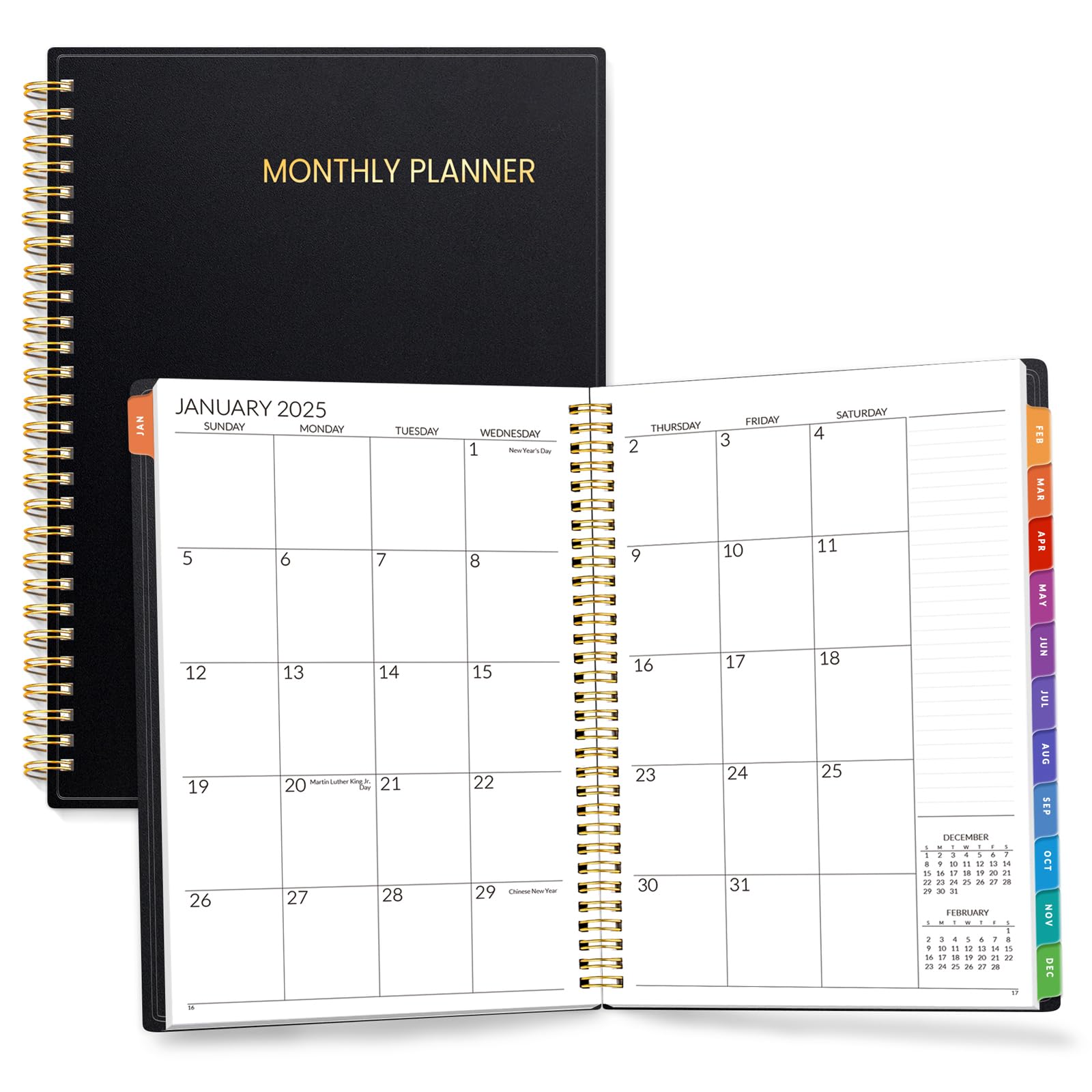 SUNEE2-Year Monthly Planner 2025-2026 (Jan 2025 - Dec 2026) 7"x10" Monthly Spreads & Yearly Planner, Black