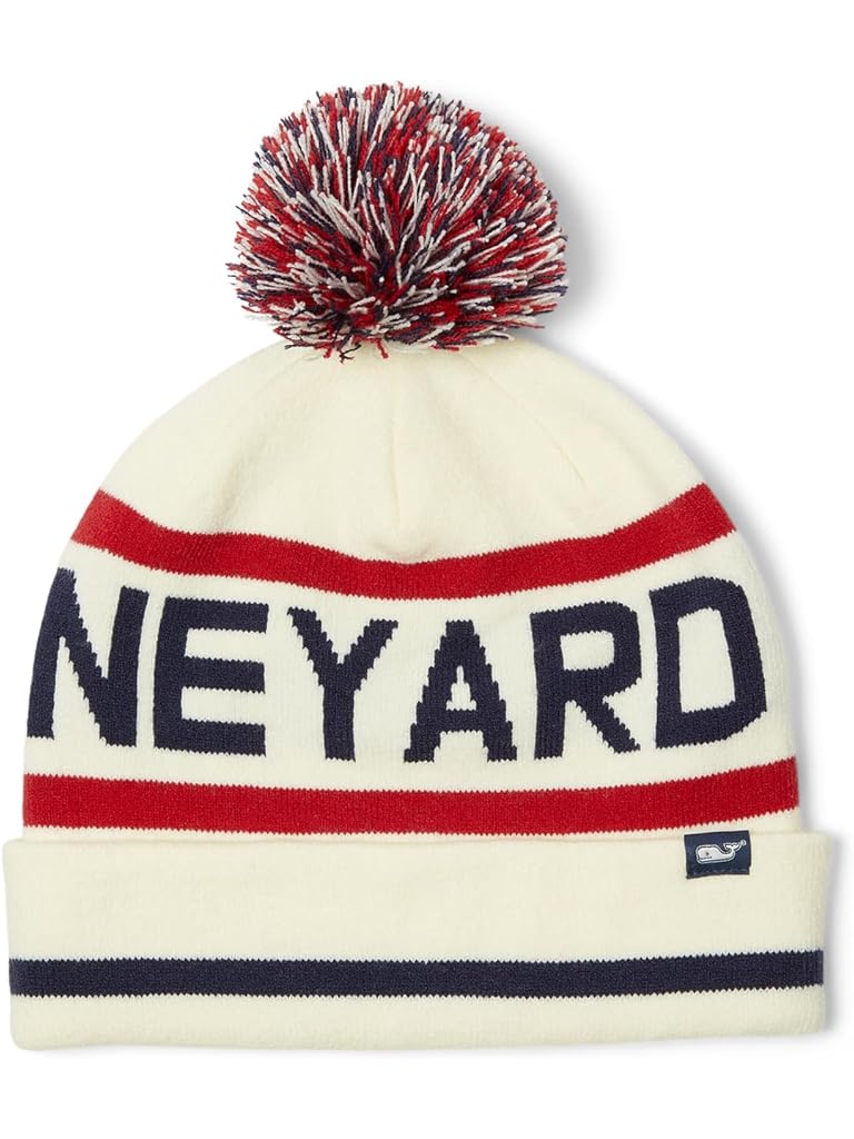 Blue Vineyard Vines Text Logo Pom Beanie