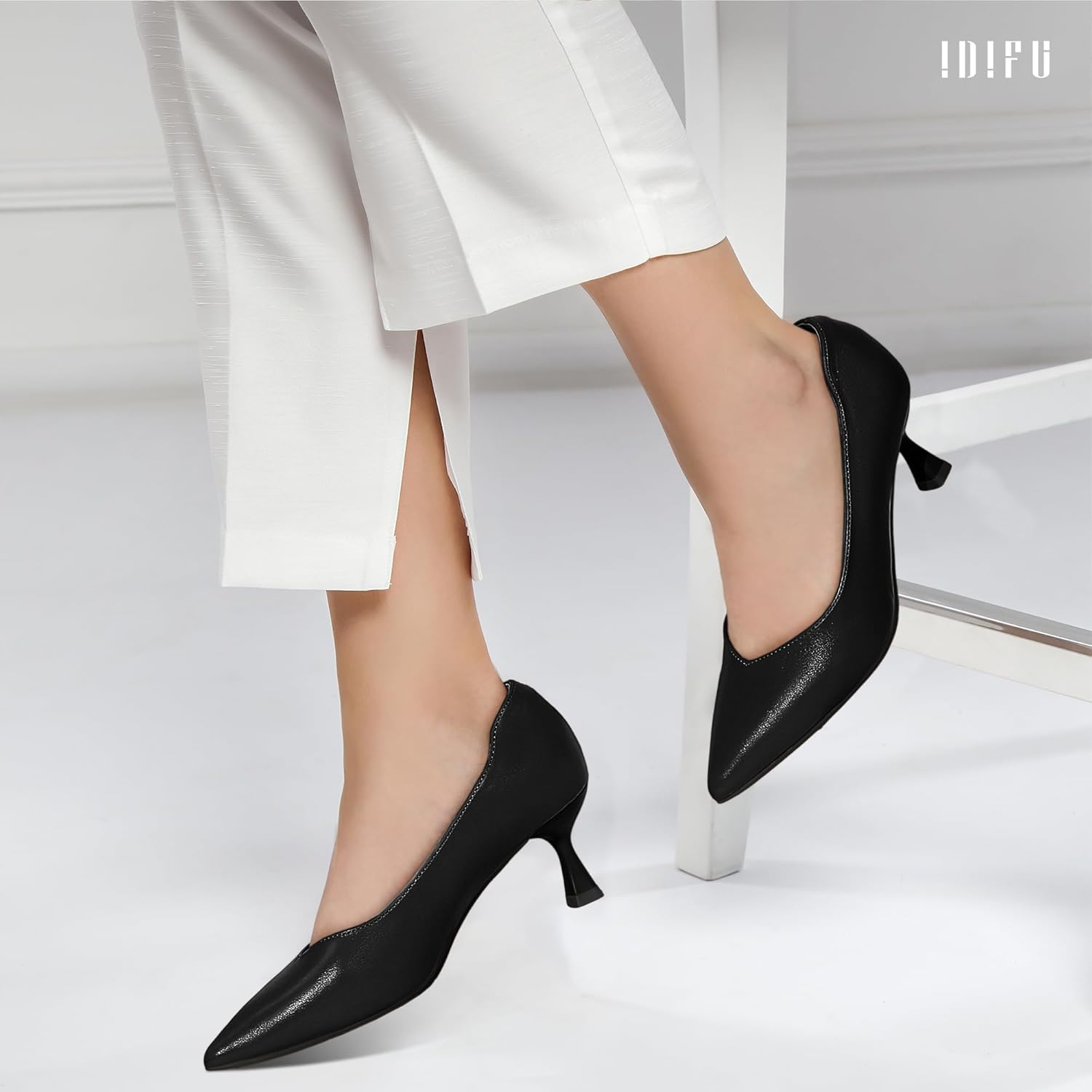 IDIFU IN3 Womens Pumps Closed Toe Kitten Heels Pointed Toe Low Heels Dress Shoes for Women Wedding Bridal Office Formal Work Prom Party Comfortable Dressy Fashion Pumps Shoes - Image 3