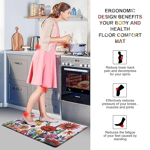 Miniatura 3 de Likiyol Alfombrillas de cocina para el suelo 2 piezas Antifatiga cómodas, alfombras de cocina, acolchadas, impermeables, antideslizantes, para