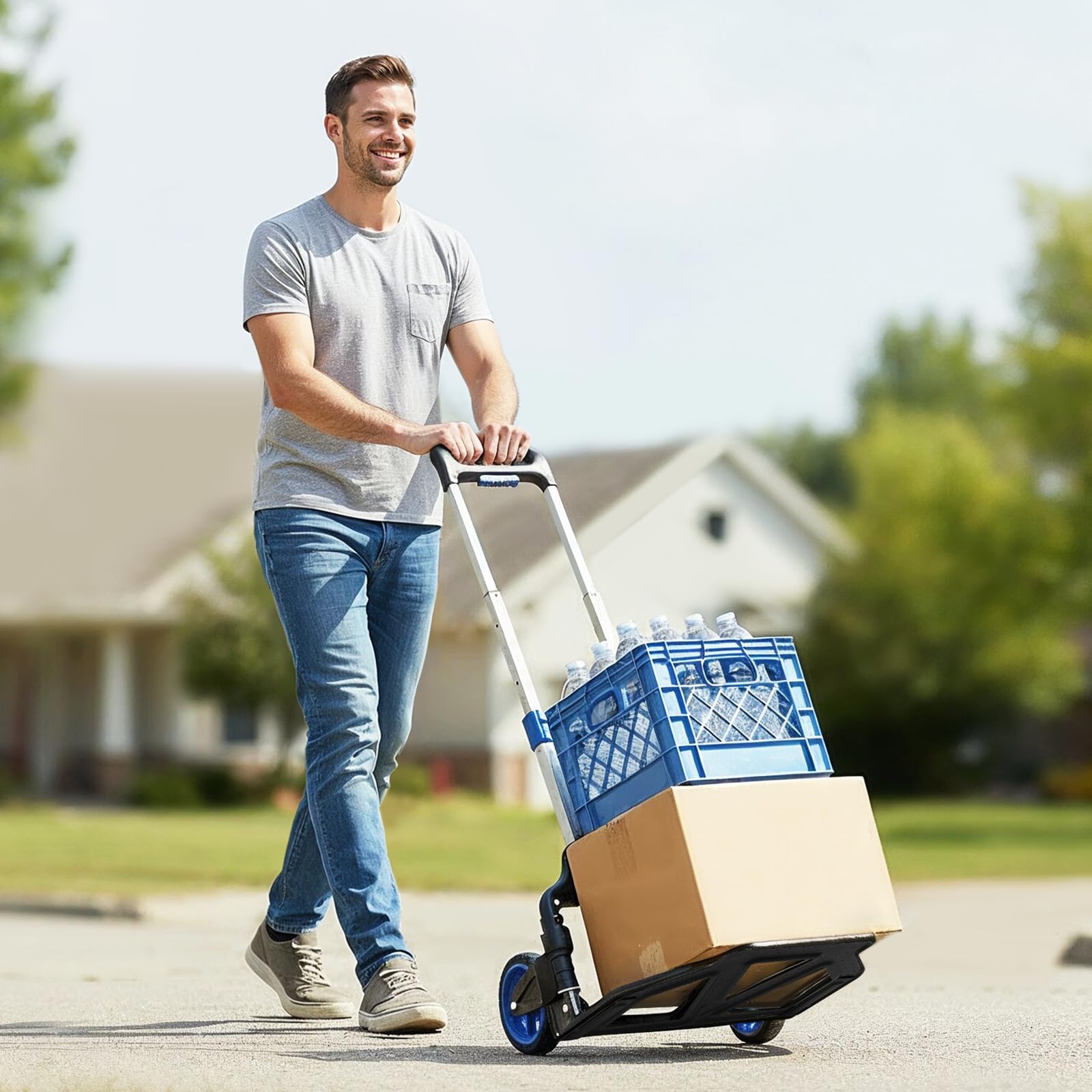 Sekey Alu Sackkarre Klappbar & Leichte Transportkarre 80 kg Tragkraft, 3-Stufig Höhenverstellbar & In Sekunden Faltbar, Klappkarre mit TPR-Rädern & Ergonomischem Griff