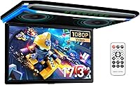 XTRONS 17.3 Inch FHD 1080P Overhead Car Monitor - Ultra-Thin Roof Mount Player with HDMI, 130° Rotate & Built-in Speaker