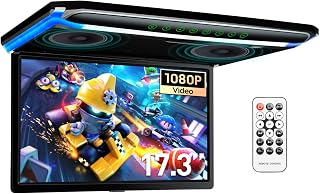 XTRONS 17.3 Inch FHD 1080P Overhead Car Monitor - Ultra-Thin Roof Mount Player with HDMI, 130° Rotate & Built-in Speaker