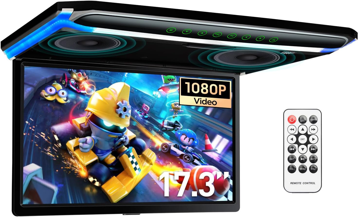 XTRONS® 17.3 Inch 16:9 Ultra-Thin FHD Digital TFT Screen 1080P Video Car Overhead Player Roof Mounted Monitor HDMI Port 1920 * 1080 Full High Definition (Built in Speaker)