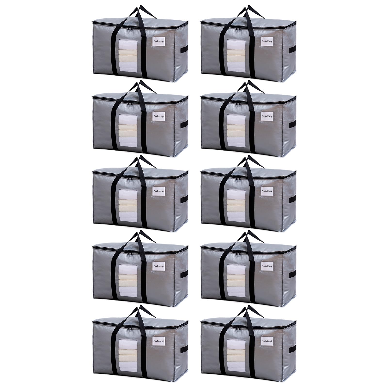 TAILI Heavy Duty Moving Bags For Storage with Visible Window, Wrap Around Handles, Extra Large Storage Bags for Moving, Alternative to Moving Boxes（10 Pack Silver ）
