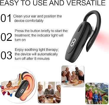 650nm Ear Infrared Care Device - 8 Minute Timer Red-light Protector, Portable Hanging Device for Ear Care/Promotes Blood Circulation/Ear Discomfort/Tinnitus Relief