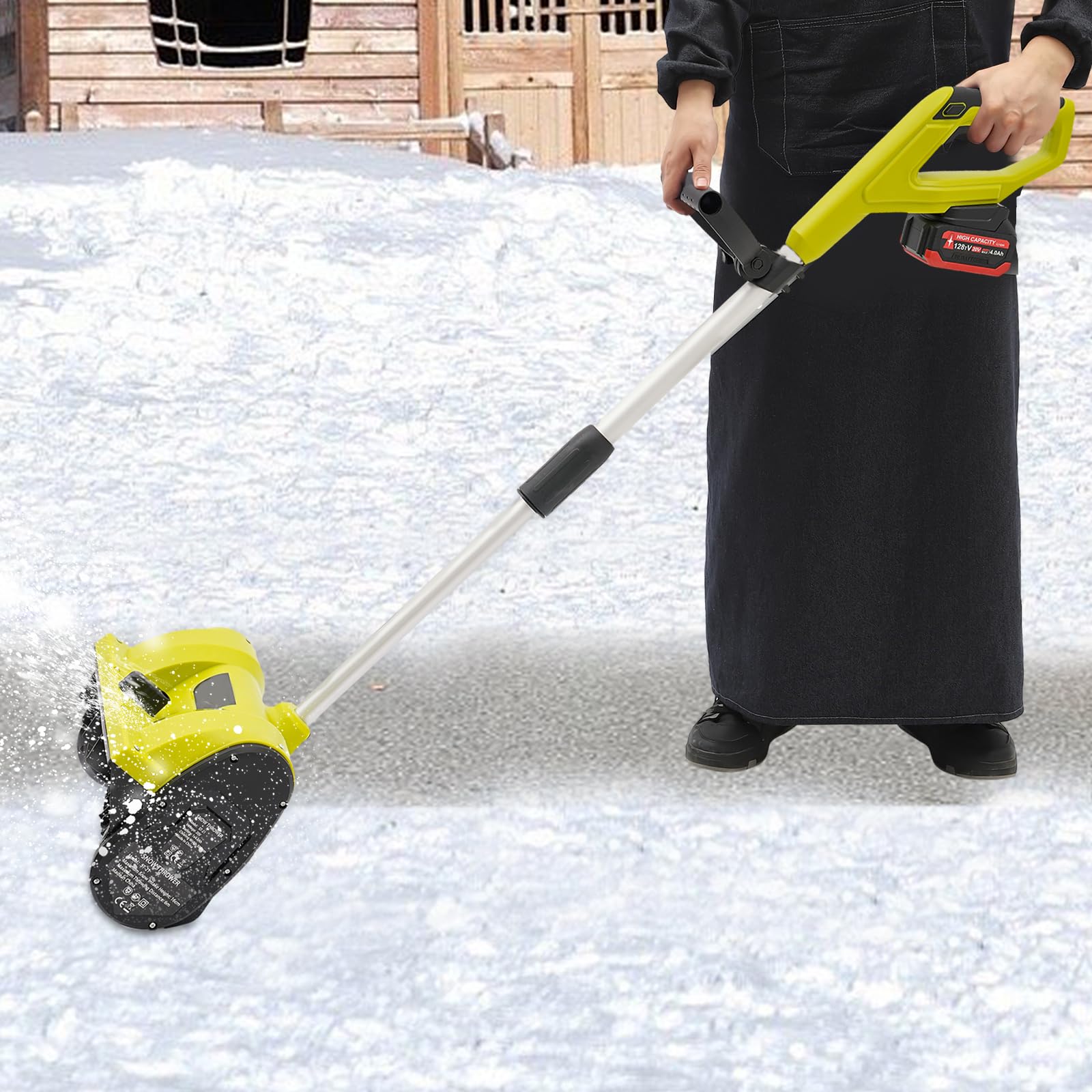 Spazzaneve 20 V, spazzaneve a batteria, larghezza di lavoro, 16 cm, altezza di 2200 giri/min, velocità di lancio, 8 m, spazzaneve per garage, terrazze, verande, marciapiedi