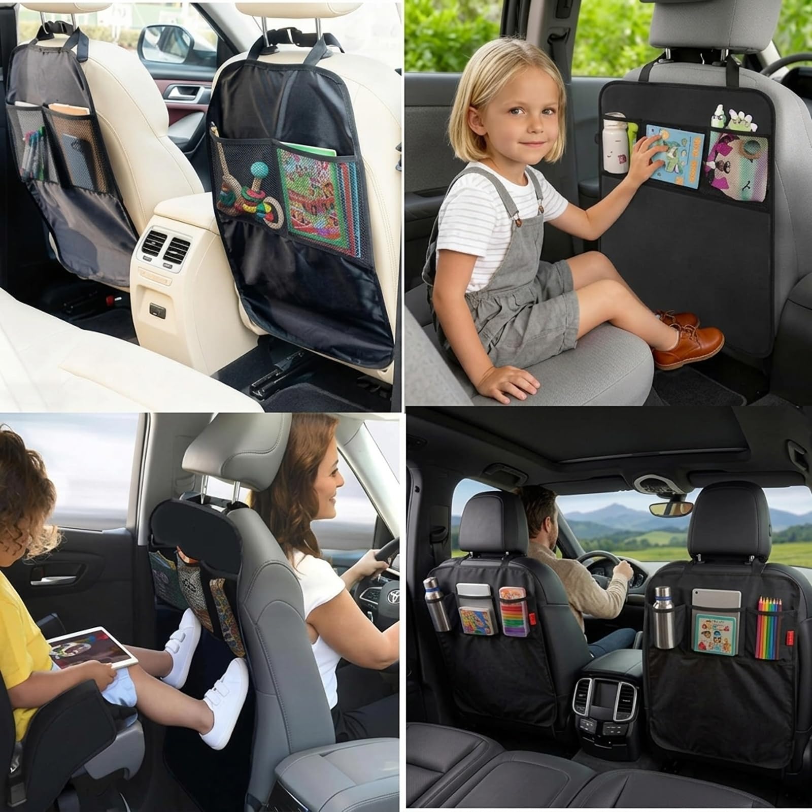 2 Stück Autositz Schutz Rückseite Kinder, Rückenlehnenschutz Auto Kinder, Sitzschutz Auto Rückenlehne, Autositzschoner Rücklehnenschutz, Autos Organizer zum Aufbewahren von Kindersachen