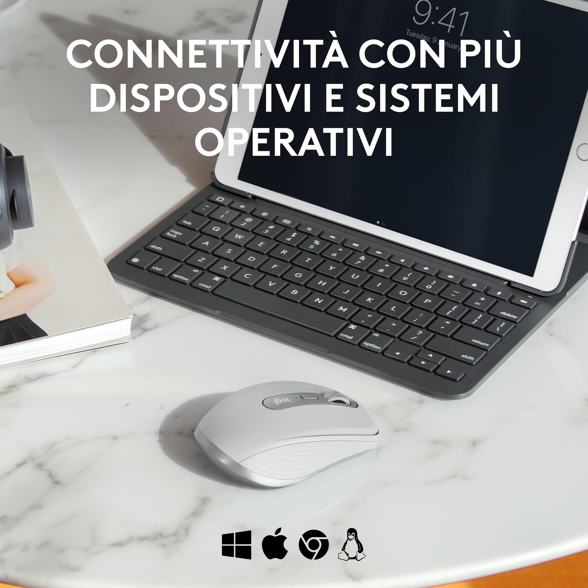 Logitech MX Anywhere 3S for Business - Mouse senza fili per professionisti | Windows/Mac/Chrome/Linux, Bluetooth, clic silenzioso, sicurezza Logi Bolt, compatto, 8K DPI, scorrimento MagSpeed - Pale Grey