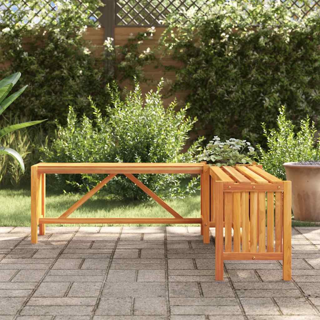 Banco de jardín de madera maciza de acacia con macetero, 117 × 117 × 40 cm, barnizado claro, resistente a la intemperie, para terraza y jardín