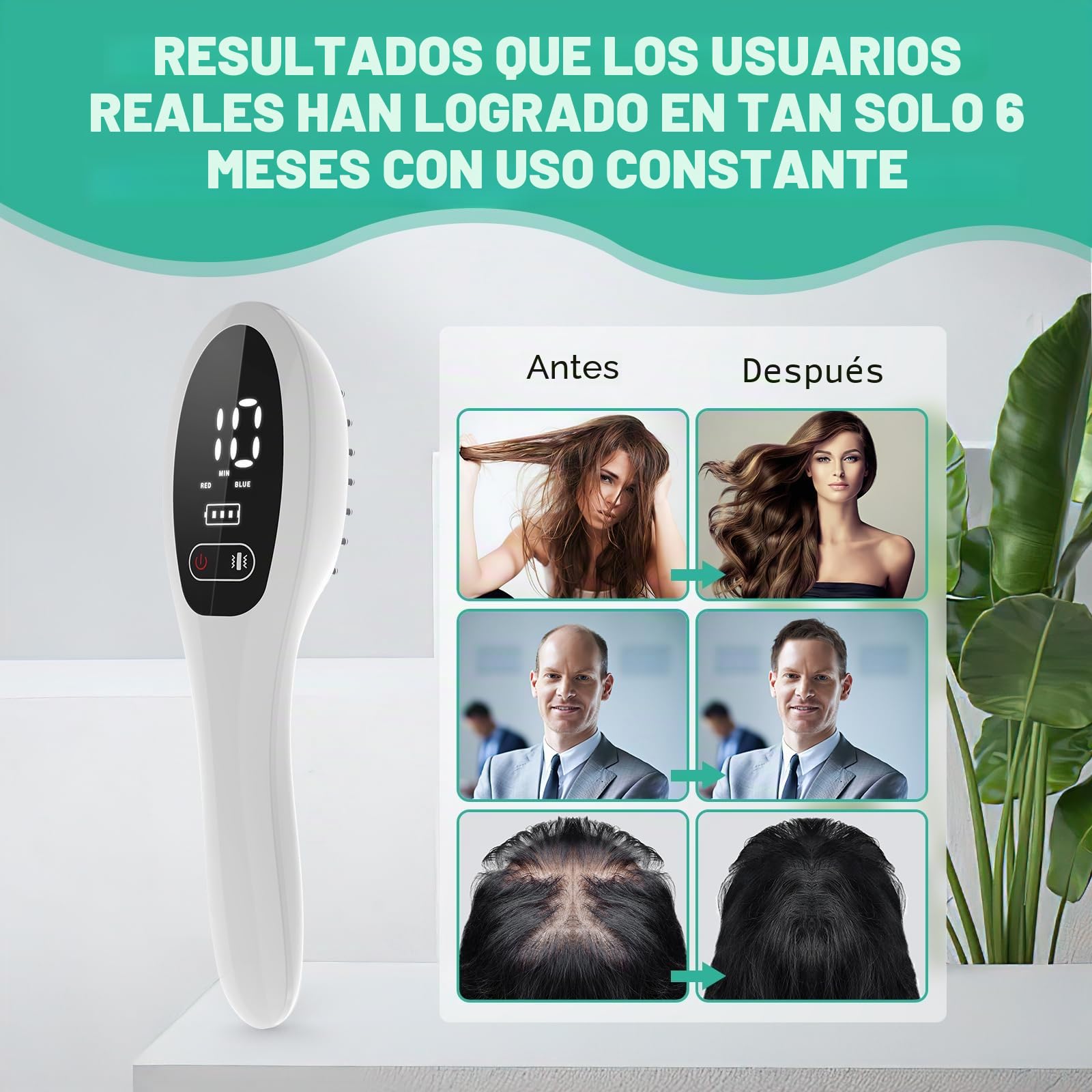 Peinado de crecimiento del cabello láser, tratamiento de crecimiento del cabello rojo y brillante para hombres y mujeres, crecimiento del cabello con masajeador eléctrico del cuero cabelludo