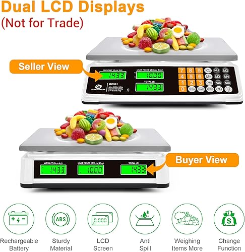 Miniatura 2 de Báscula de cálculo de precios 88 lb40 kg Báscula comercial de alimentos para pesaje de productos de carne, pantalla LCD y retroiluminación verde
