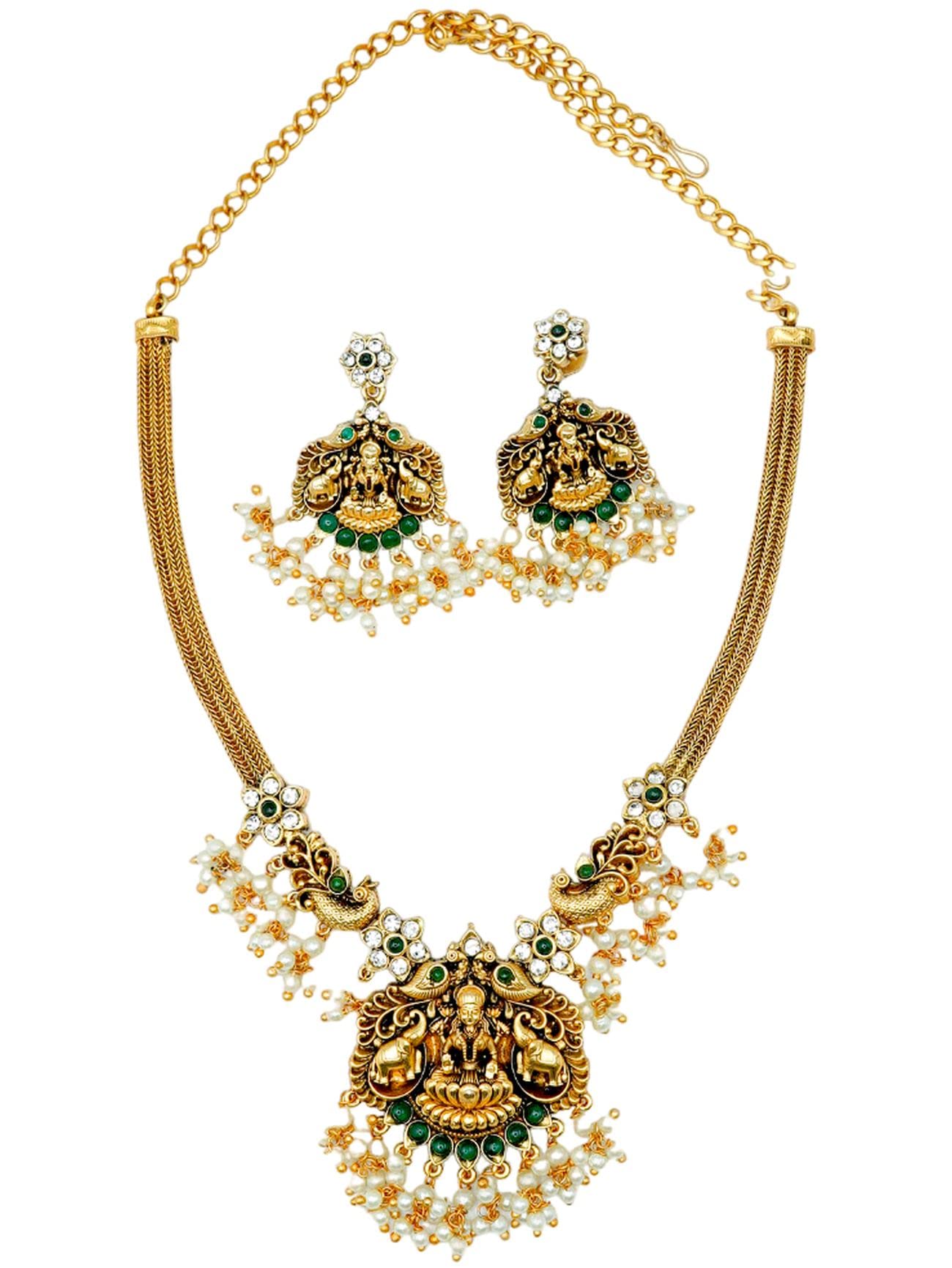 Griiham Gold Plated Designer Necklace Set with diff Colors, "Necklace - 45 cm'' Earrings - 4 cm", Metal, Cubic Zirconia