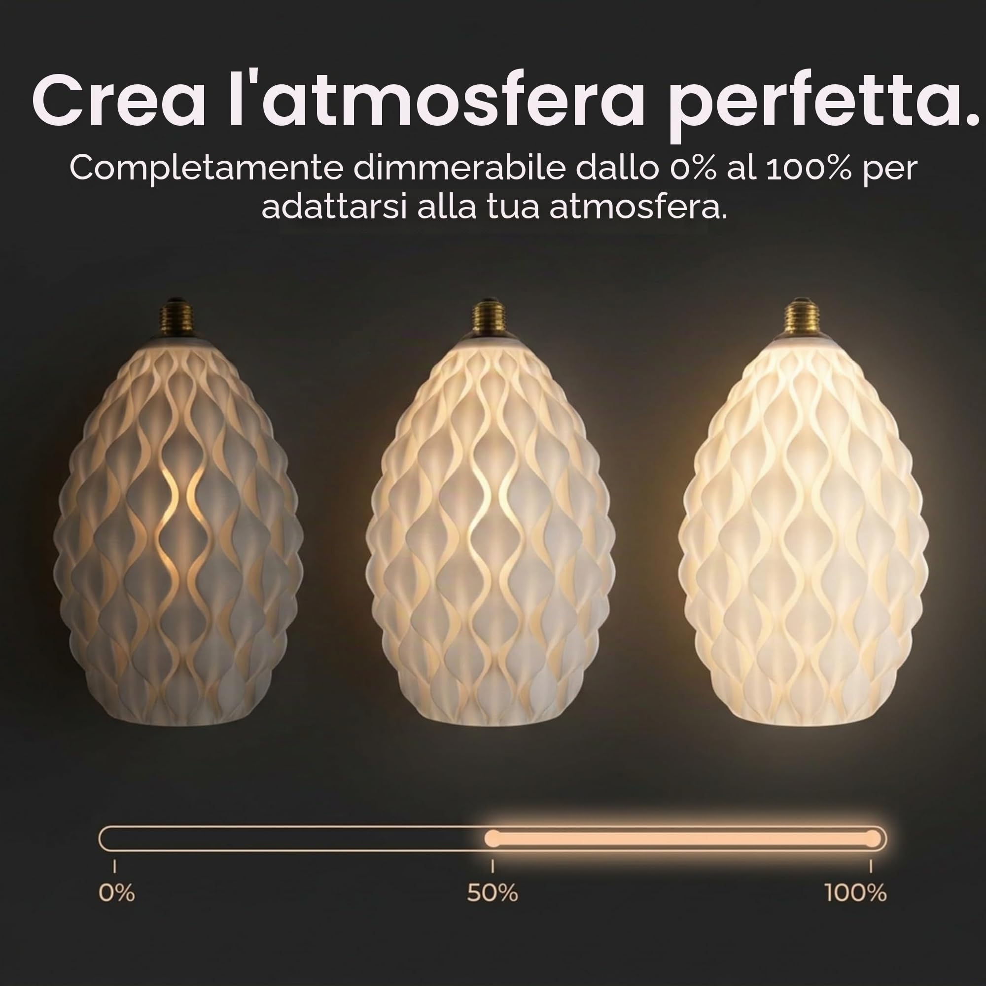greenandco lampada di design a LED bianca | Fiore | dimmerabile | E27 | 4,5W 300lm | 3000K bianco caldo | CRI 90+ | senza sfarfallio | 180° | 230V | PLA biodegradabile | 170 * 283mm