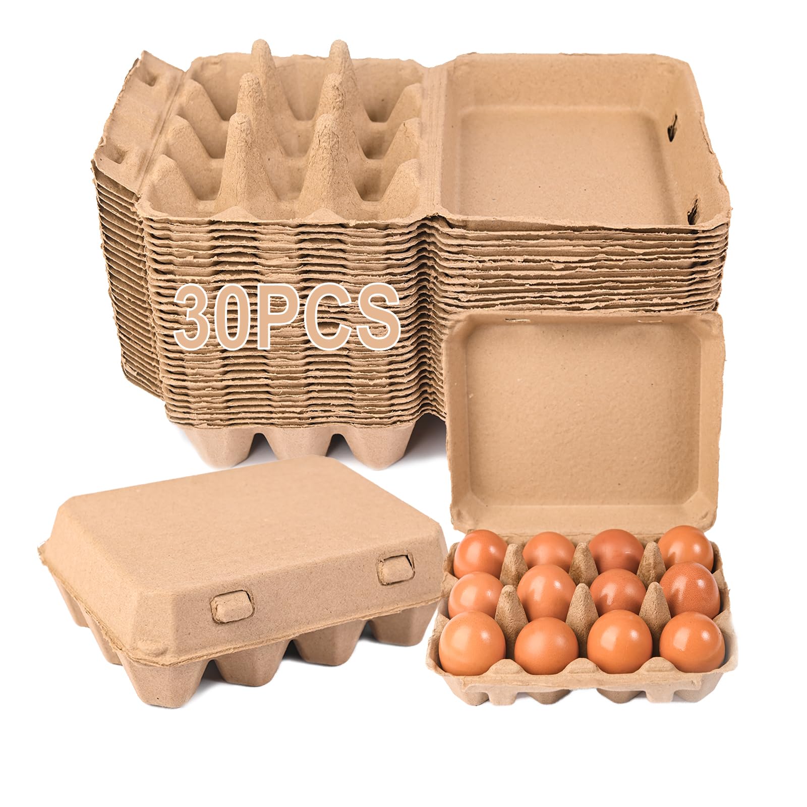 Produktbild von 30er-Pack Eierkartons Aus Pappe – Herzförmig, Mit Jutekordel, Kompostierbar, Für Bauernmarkt & Geschenkverpackung
