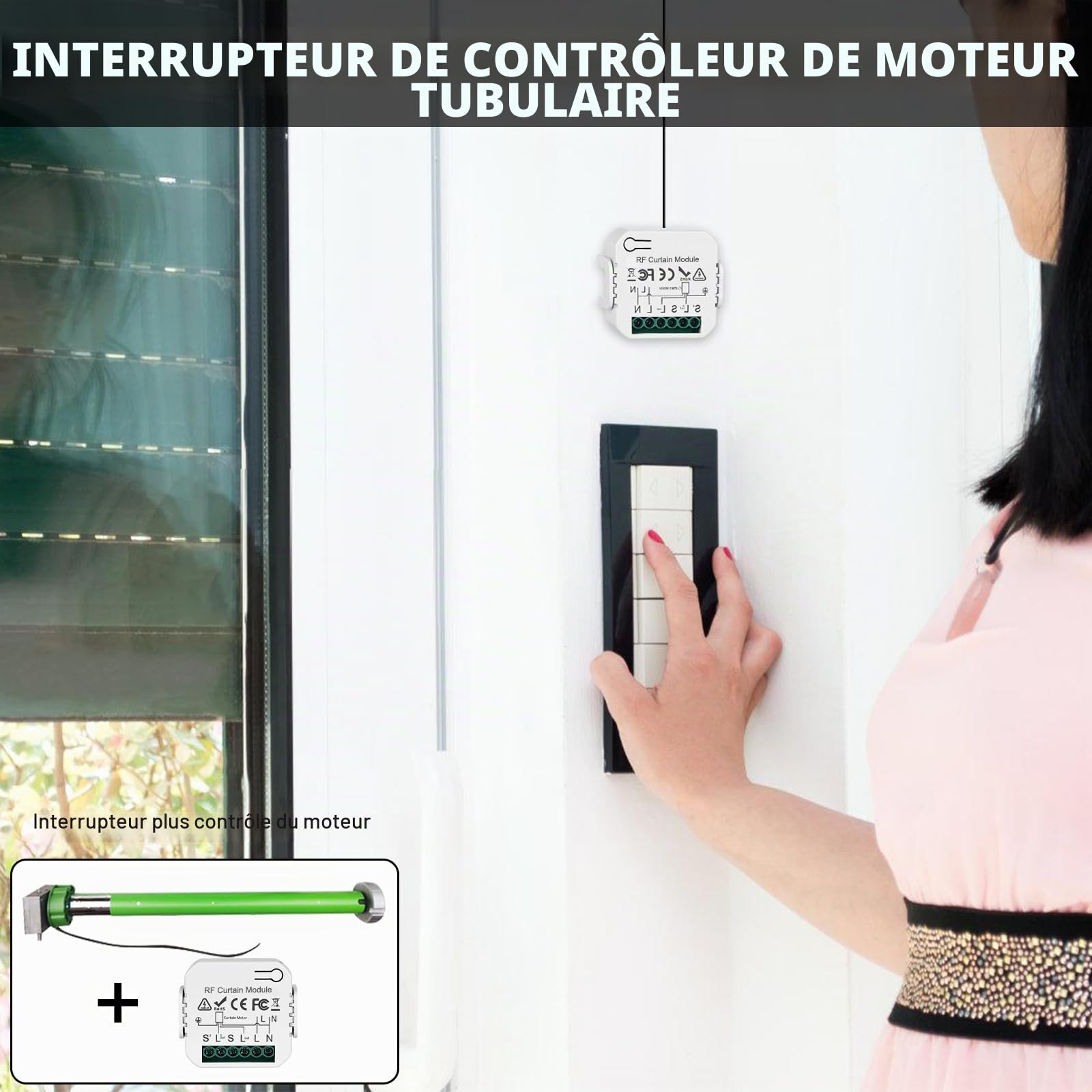 Lot de 4 télécommandes de volet roulant sans fil, interrupteur intelligent, compatible avec interrupteur sans fil 230 V, adapté pour volets, stores, persiennes, interrupteur composé de
