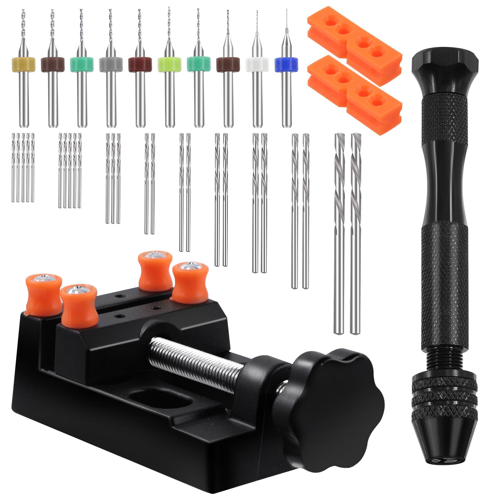 Swpeet 57 Piezas Juego de Brocas para Taladro Manual Incluye Taladro de Pinza Manual, 46 Piezas de Brocas de Giro y 10 Piezas de Mini Taladros Kit de Surtido, Taladro Manual Mini para PCB, Madera de