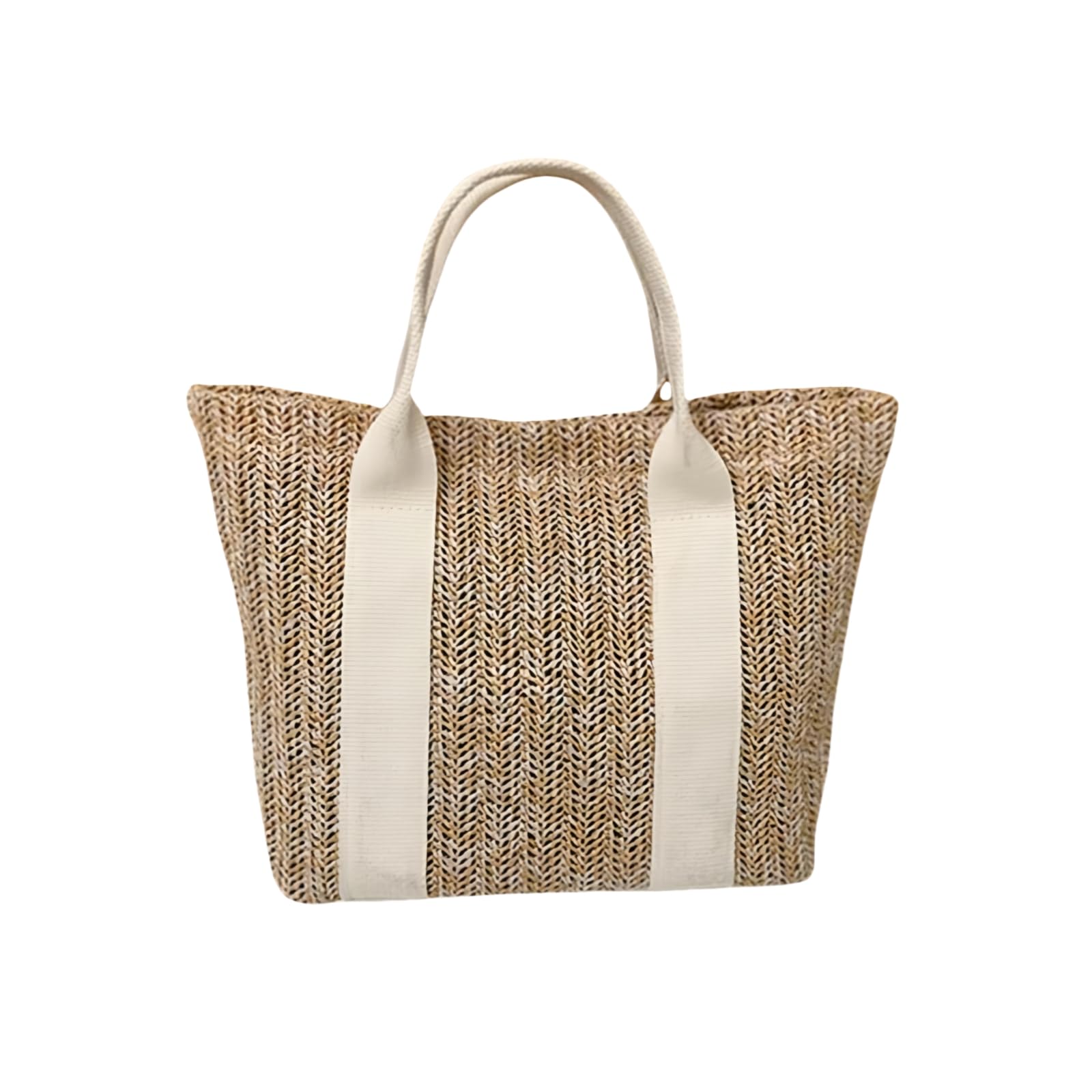 Mpingrth Women's White Straw Bag Straw Tote Bag Stripes Woven Straw Shoulder Handbag Beach Bag Summer