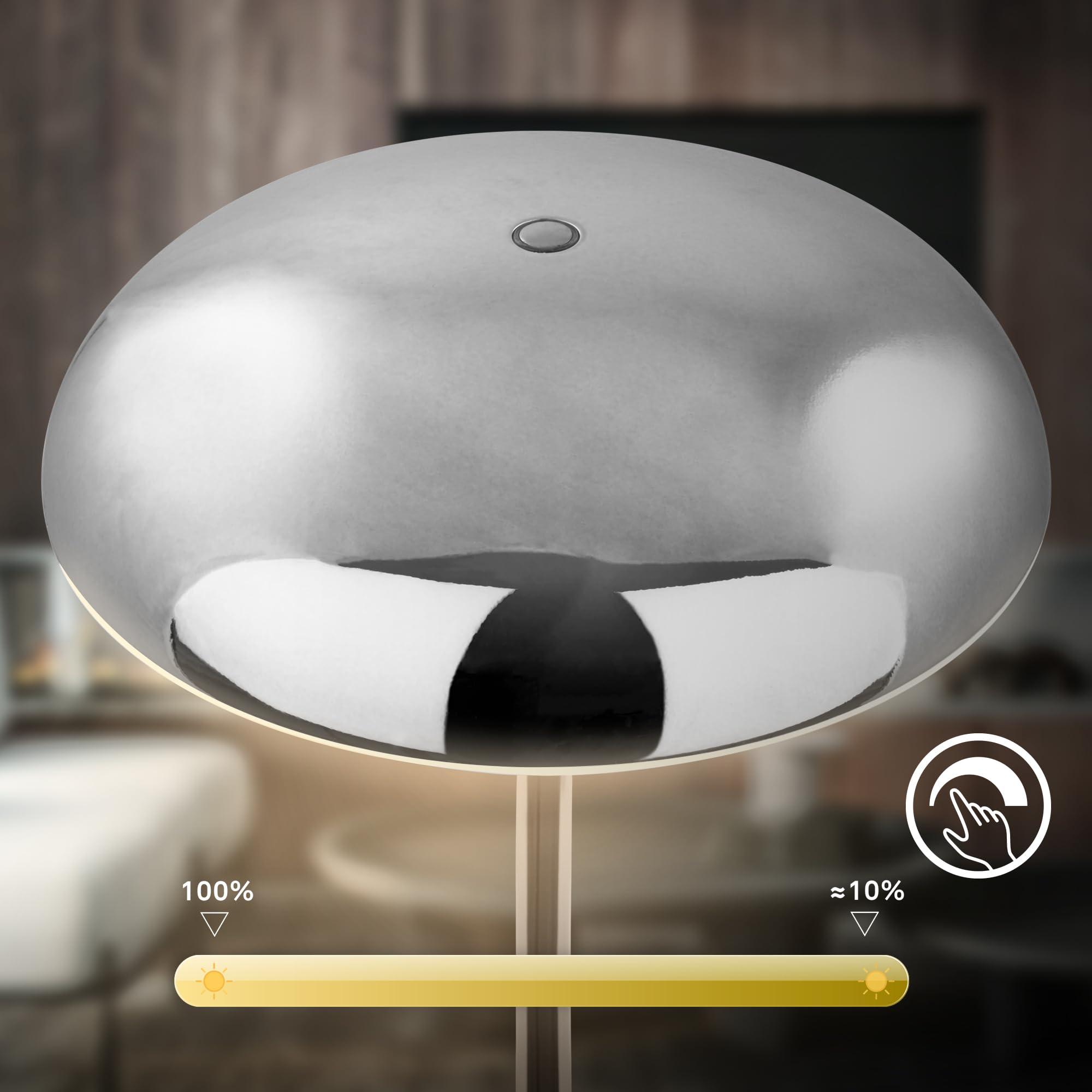 BRILONER - Lampara de mesa sin cable LED IP44 con borde luminoso, regulador táctil, batería intercambiable, lampara mesita noche sin cable, lampara mesa recargable, 19,5x30,5 cm, cromo