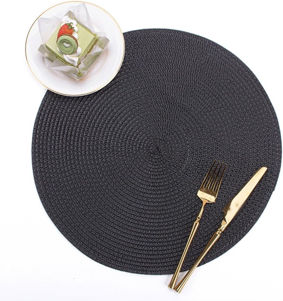 Round Hand Woven Placemat Table Mat Western Placemat Non-Slip Mat Home Decoration(D)
