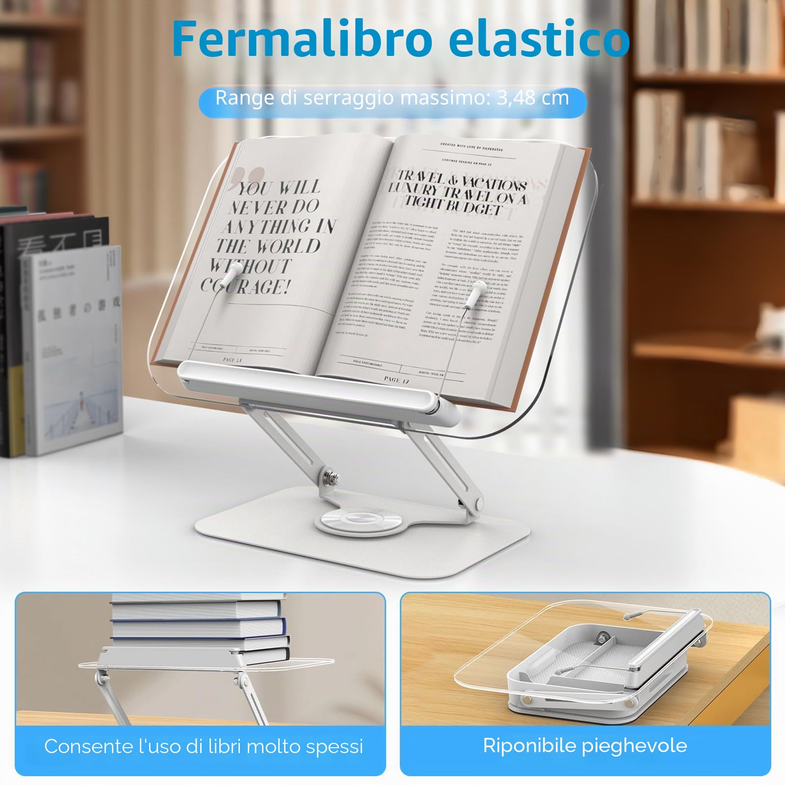 Leggio per Libri con Base Girevole a 360°, Pieghevole Supporto Tablet Supporto Libri per Lettura, con Scatola di Immagazzinaggio, Perfetto per Libri, Cuochi, Spartito, Tablet